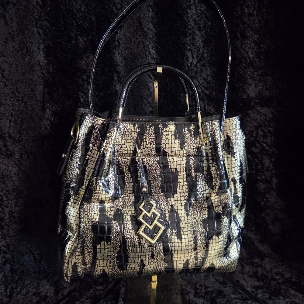 Structured Black and Gold Tote Handbag